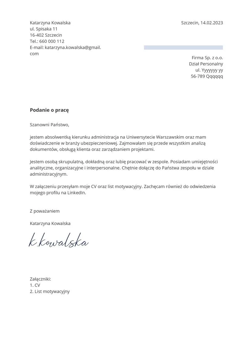 Błędy w podaniu o pracę