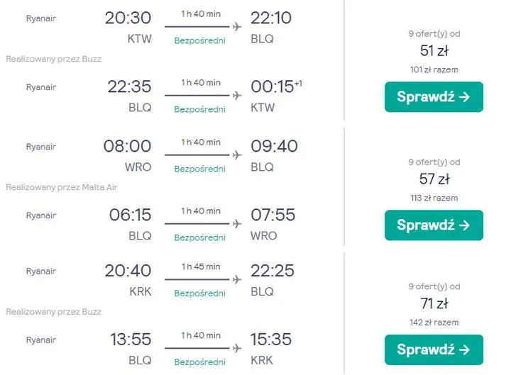 Czas lotu Gdańsk-Włochy