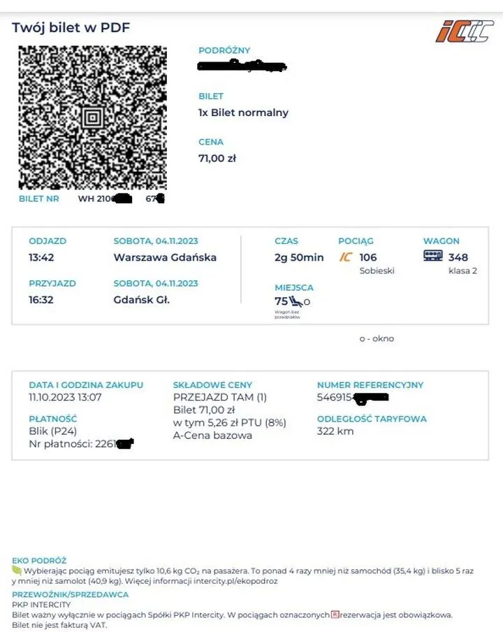 Zwrot biletu na pociąg